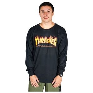 Thrasher Magazine Black Long Sleeve Flames Tee Shirt